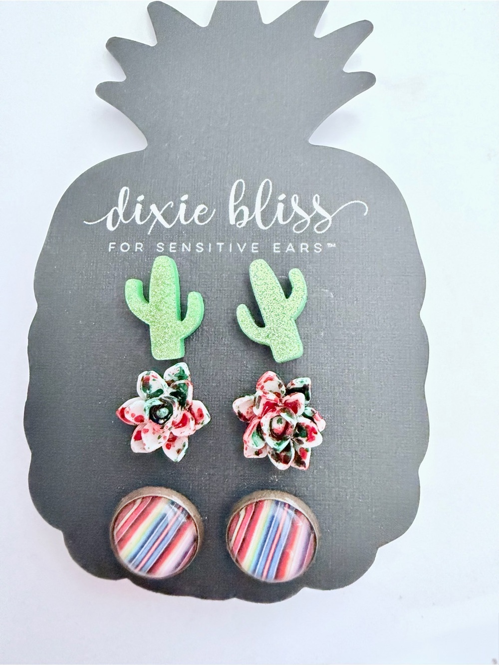 Dixie Bliss Women's Green Cactus & Floral Earring Set - 3 Pair